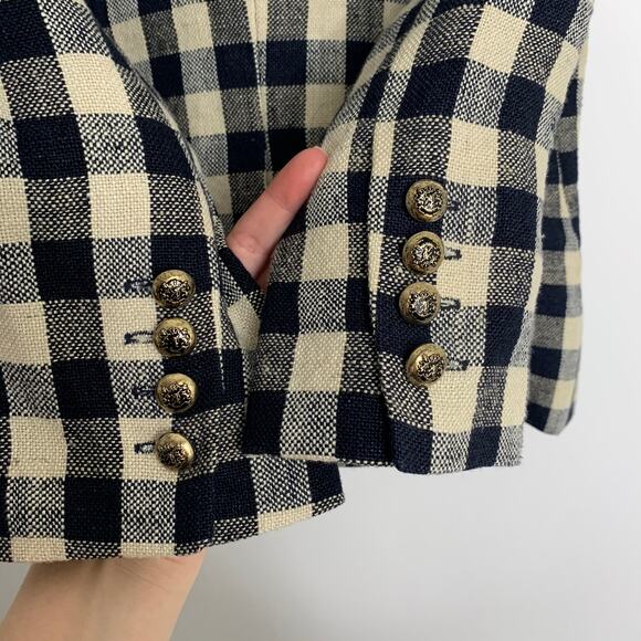 Smythe Women's Double Breasted Min Plaid Blazer Navy Check Size 6 - Picture 11 of 13